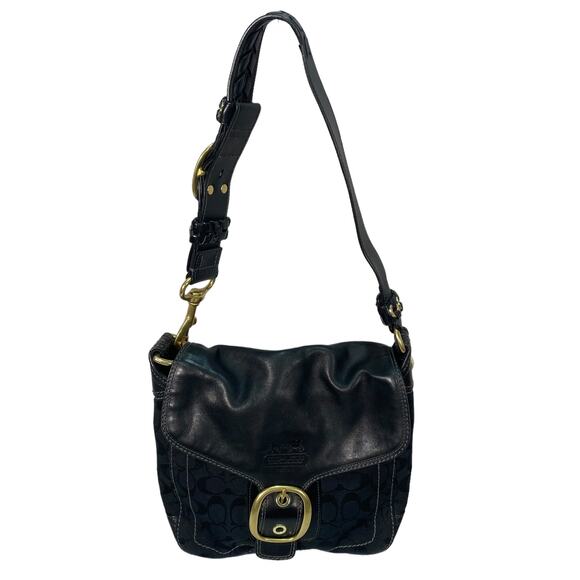 Coach Handbags - Coach Black Signature Bleeker Tattersall Flap Shoulder Bag Purse